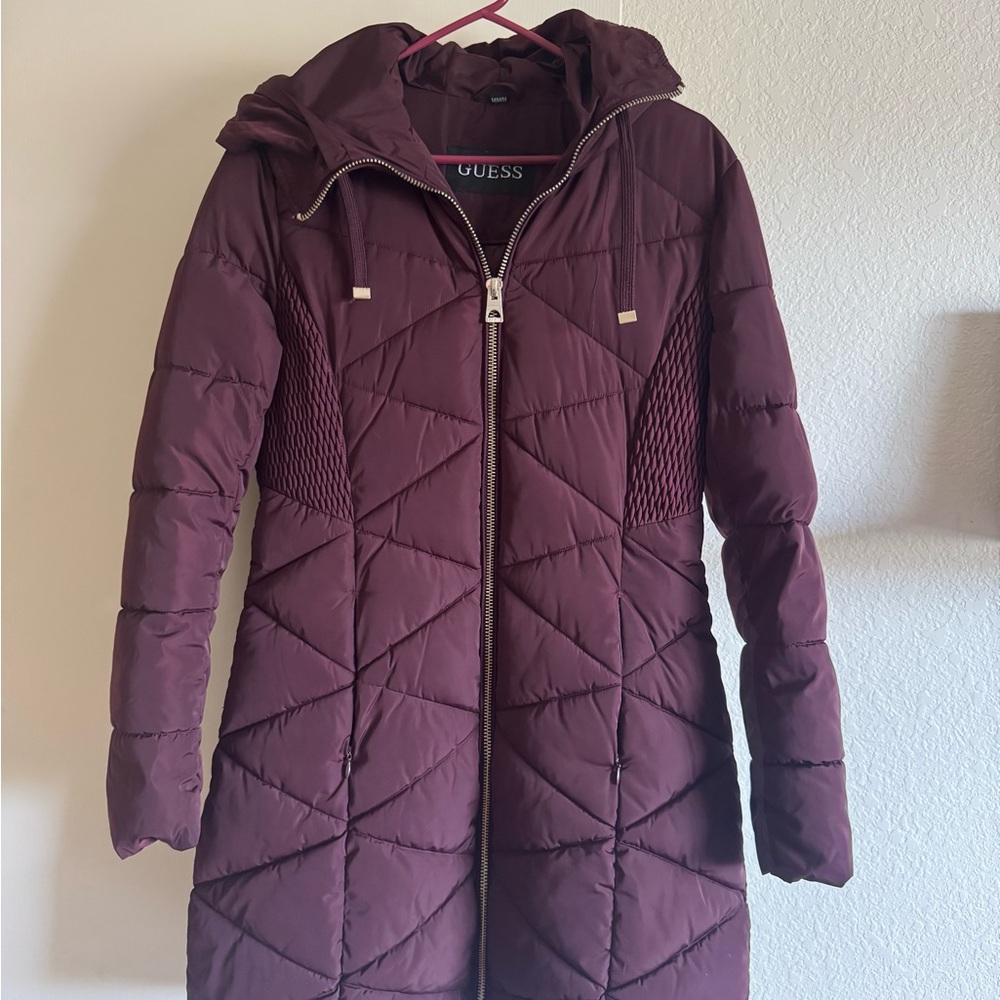 GUESS Women's Deep Burgundy Puffer Coat